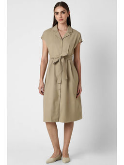 Van Heusen - Women Khaki Solid Knee Length Casual Dress