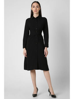 Van Heusen - Women Black Solid Knee Length Casual Dress