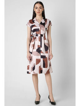 Van Heusen - Women Brown Print Knee Length Casual Dress