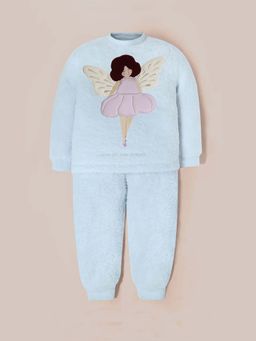 CHERRY CRUMBLE BY NITT HYMAN - Sky Blue Solid Polyester Applique Sweatshirt and Joggers