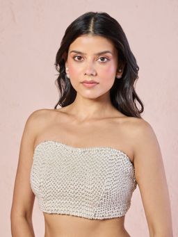 Gajra Gang - Diamonds & Pearls Off White Pearl Embellished Bandeau Stitched Blouse