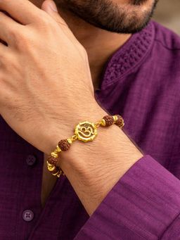 Digital Dress Room - Men Brown Gold Plated Rudraksha Rakhi Bracelet