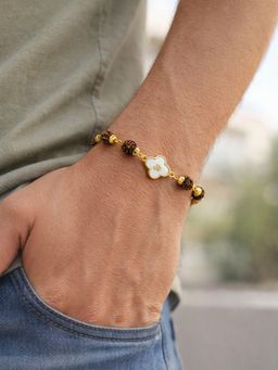 Digital Dress Room - Men Multi-Color Om Charm & Gold Plated Beads Rudraksha Bracelet