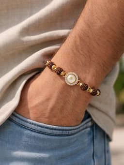 Digital Dress Room - Men Multi-Color Gold Plated Om Charm Rudraksha Bracelet