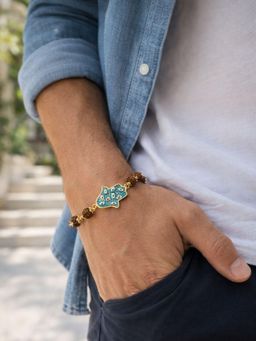 Digital Dress Room - Men Multi-Color Evil Eye Hamsa Charm Rudraksha Bracelet