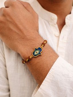 Digital Dress Room - Men Multi-Color Evil Eye & Hamsa Charm Rudraksha Bracelet