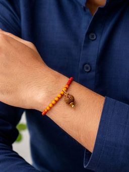 Digital Dress Room - Men Brown Sacred Rudraksha & Mauli Thread Rudraksha Bracelet