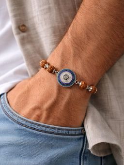 Digital Dress Room - Men Multi-Color Silver Chain & Evil Eye Cz Rudraksha Bracelet