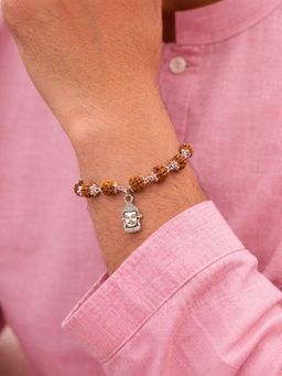 Digital Dress Room - Men Brown Silver Buddha Charm & Beads Rudraksha Bracelet
