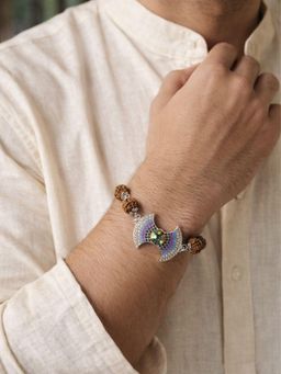 Digital Dress Room - Men Multi-Color Silver American Diamond Bow Charm Rudraksha Bracelet