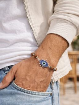 Digital Dress Room - Men Multi-Color Evil Eye Silver Chain Rudraksha Bracelet