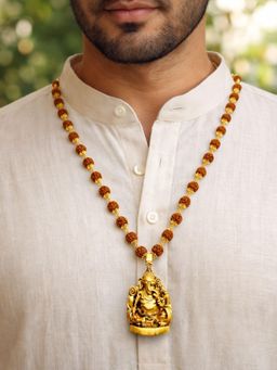Digital Dress Room - Men Gold-Plated Ganesh Rudraksha Necklace