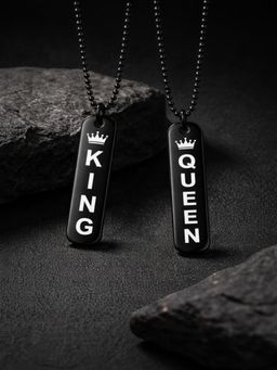 JEWELZ - Men Black King & Queen Pendant Necklaces (Pack of 2)
