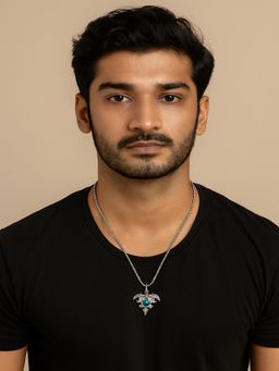 JEWELZ - Men Blue Dolphin Pendant Silver Chain Necklace