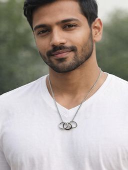 JEWELZ - Men Silver Interlocking Rings Pendant Chain Necklace