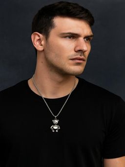 JEWELZ - Men Silver Black Bar Pendant Chain Necklace