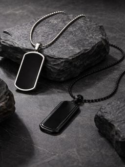 JEWELZ - Men Black & Silver Pendant Chain Necklaces (Pack of 2)
