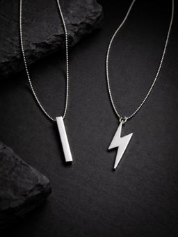 JEWELZ - Men Silver Lightning & Bar Pendants Chain Necklaces (Pack of 2)