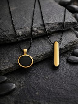 JEWELZ - Men Multi-Color Oval & Bar Pendants Chain Necklaces (Pack of 2)