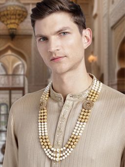 Peora - Men Multi-Color Champagne Beads Studded Ethnic Sherwani Maala Haar Necklace