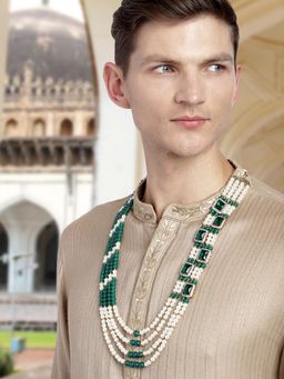 Peora - Men Green Beads Studded Ethnic Sherwani Haar Maala Necklace