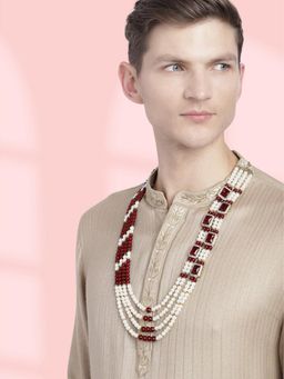 Peora - Men Maroon Beads Studded Ethnic Sherwani Haar Maala Necklace
