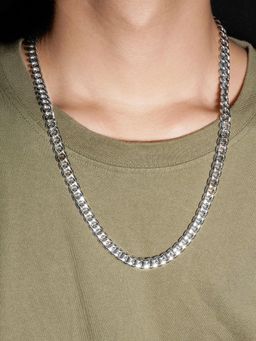 Peora - Men Silver Plated Stainless Steel Fancy Cuban Chain Necklace