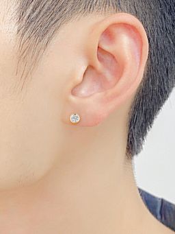 Peora - Men Gold Plated 316L Stainless Steel Cz Studded Stud Earrings