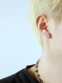 Peora - Men Silver Plated 316L Stainless Steel Cz Studded Stud Earrings