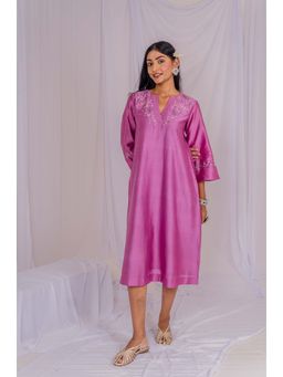Mushio - Lilac Floral Embroidered Chanderi Dress