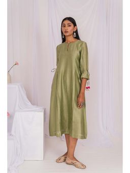 Mushio - Sage Green A-Line Hand Embellished Dress