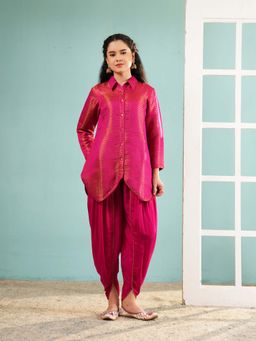 Ritivesh - Magenta Brocade Shirt Kurta with Dhoti Pants