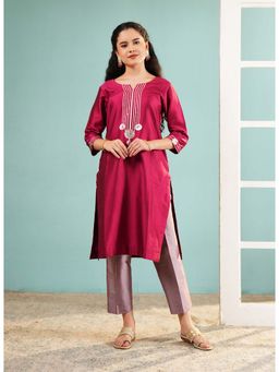 Ritivesh - Wine Silk Gota Patti Kurta with Pant