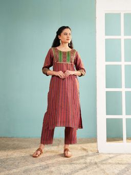 Ritivesh - Olive Green Striped Co-Ord Set