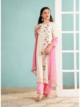 Ritivesh - Inaya White Georgette Handcrafted Kurta with Palazzo and Dupatta