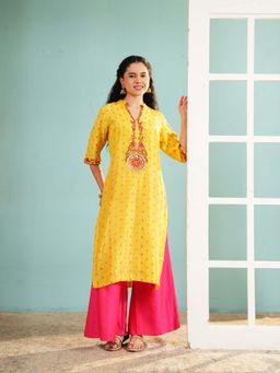 Ritivesh - Bumblebee Yellow Silk Kurta with Sharara