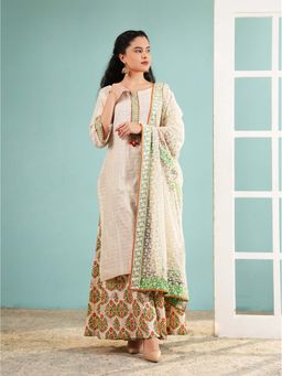 Ritivesh - Ivory Chanderi Kurta with Palazzo and Dupatta