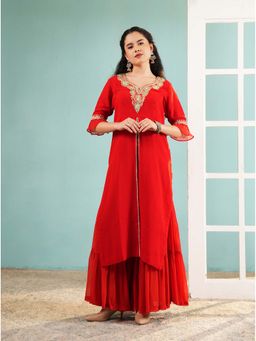 Ritivesh - Scarlet Red Georgette Kurta and Sharara