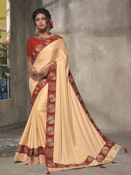 Odette - Peach Satin Silk Designer Saree with Unstitched Blouse
