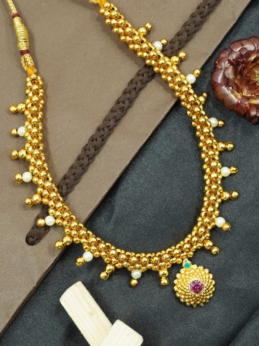 GRIIHAM Gold Plated Maharashtrian Multi-Color Thusi Necklace