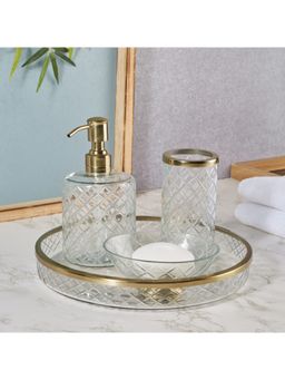 HomeTown - Nora Glass Cut Work Trey In Transparent Colour