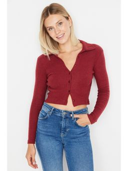 Trendyol - Womens Burgundy Textured Crop Top