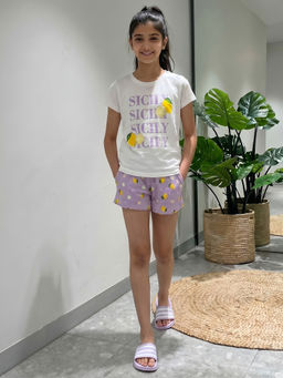 Lil Tomatoes - Girls Purple Printed Summer Nightsuit