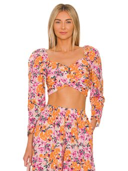 Something Navy - Something Multi Floral Puff Shoulder Top