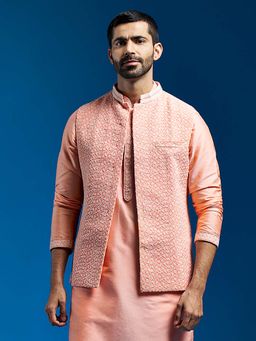 Vastramay - Men Stylish Georgette Nehru Jacket with All-Over Embroidery