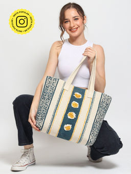 ART AVENUE - Blue Brisk Cotton Printed Women Handbag