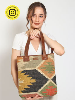 ART AVENUE - Brown Camelia Women Kilim and Leather Handbag