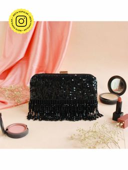 HOUSE OF WEBHIN - Noor-E-Sham Black Velvet Clutch