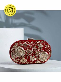 HOUSE OF WEBHIN - Ishani Mehroon Velvet Clutch
