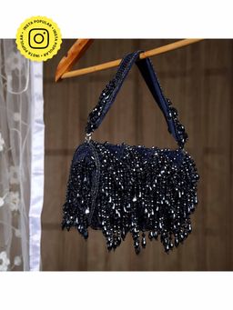 HOUSE OF WEBHIN - Shabnam Blue Crystal Flap Bag